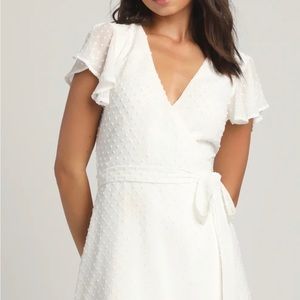 Lulus Large White Swiss Dot Flutter Sleeve Wrap Mini Dress